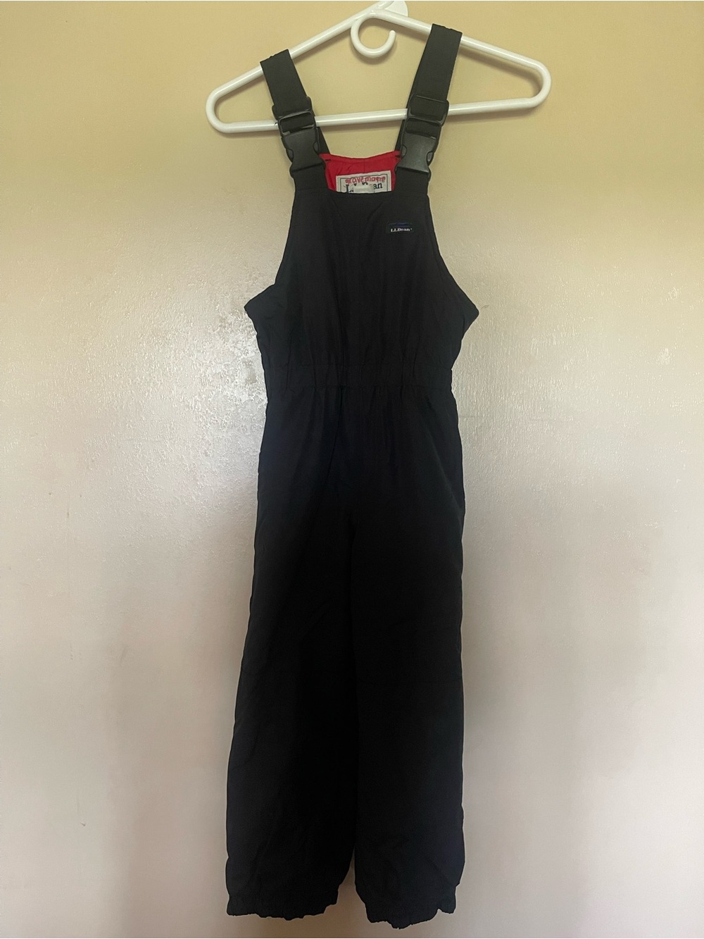 L.L. Bean Kids Black Snow Bibs with Red Lining